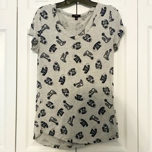 Cupio Size L Camera Print T-Shirt Grey Black